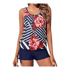 YONIQUE Tankini Swimsuit Floral Striped 2 Piece Swimwear Women Plus Size 22W New
